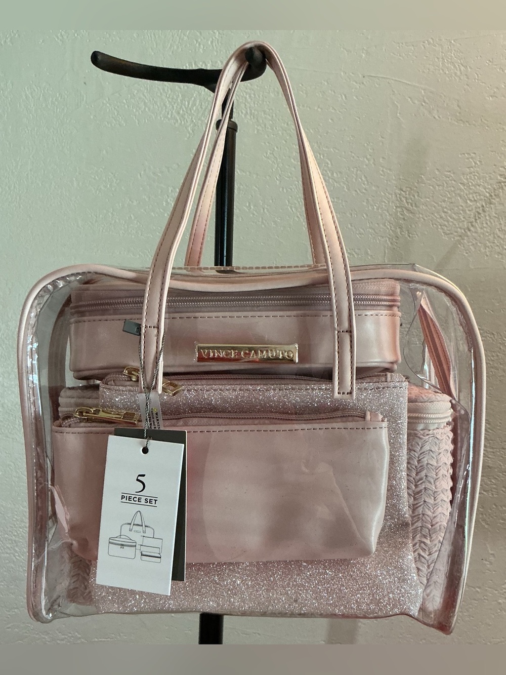 Vince Camuto Blush Pink 5-Piece Clear Tote Set